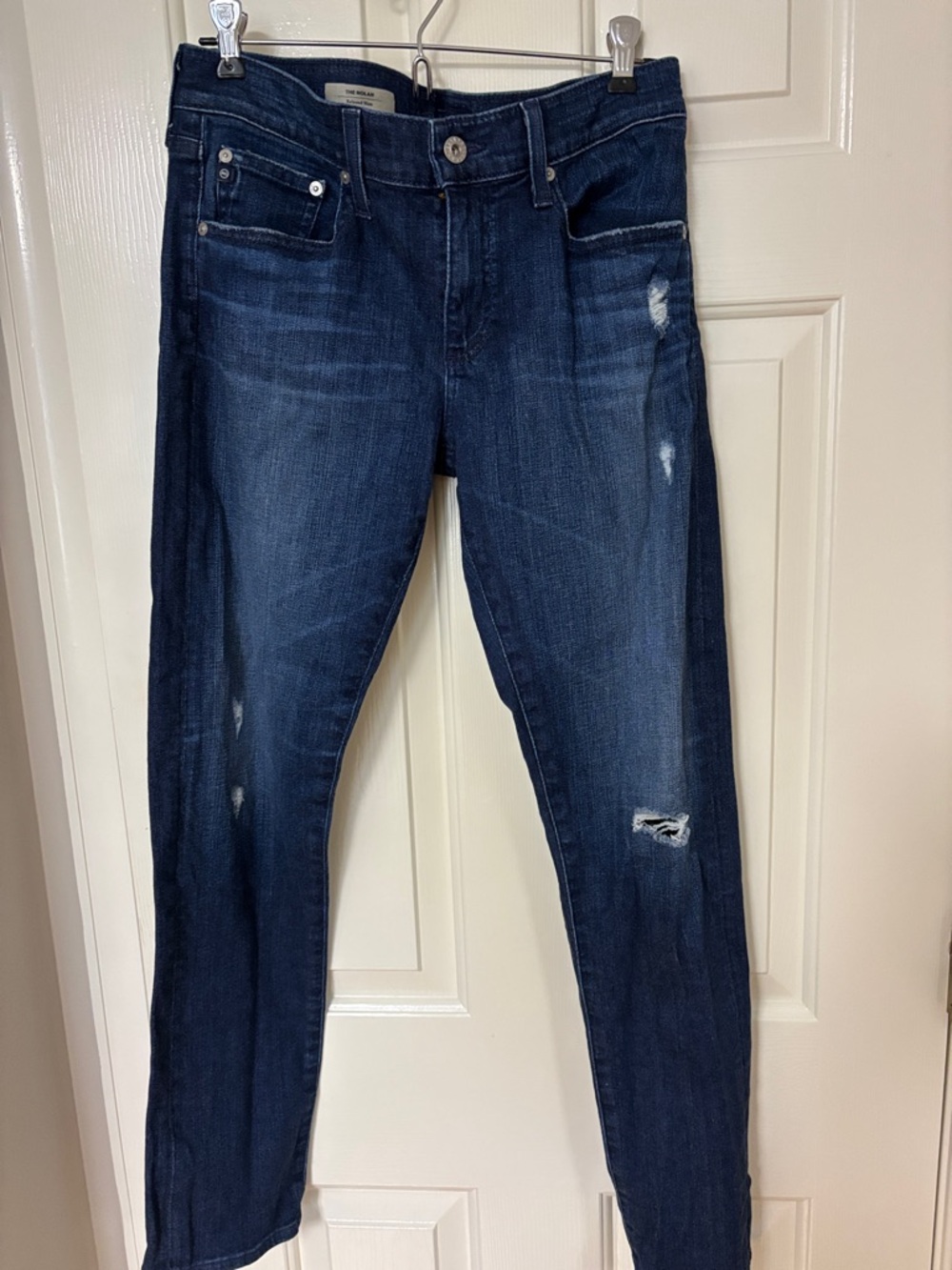 AG Sloan Women's Dark Blue Distressed Jeans